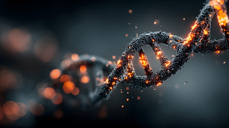 Futuristic background featuring DNA helix in a digital space. Perfect for biotechnology, AI in...