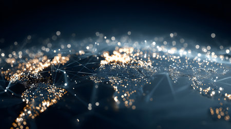 Global network background with connection paths and data points. Ideal for internet, cloud systems, or global tech branding.の写真素材