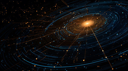 Satellite and signal transmission background with radar and orbit visuals. Great for aerospace,...