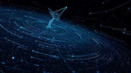 Satellite and signal transmission background with radar and orbit visuals. Great for aerospace,...