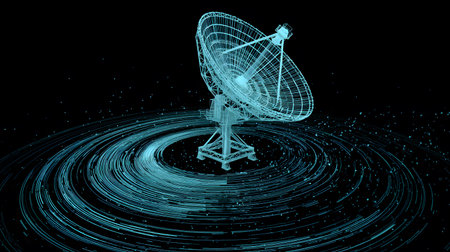 Satellite and signal transmission background with radar and orbit visuals. Great for aerospace, communication tech, and data systems.の写真素材