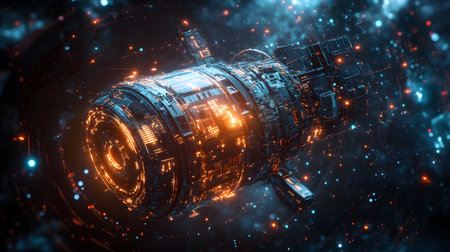 Satellite and signal transmission background with radar and orbit visuals. Great for aerospace, communication tech, and data systems.の写真素材