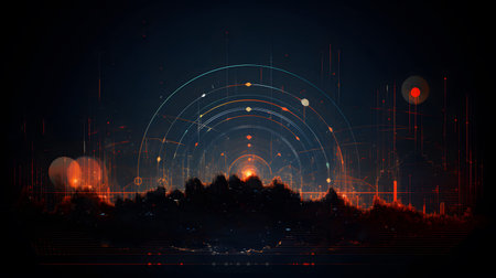 Satellite and signal transmission background with radar and orbit visuals. Great for aerospace,...