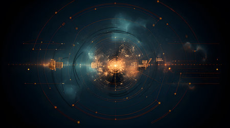 Satellite and signal transmission background with radar and orbit visuals. Great for aerospace,...
