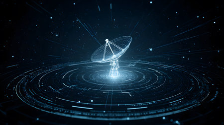 Satellite and signal transmission background with radar and orbit visuals. Great for aerospace,...