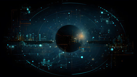 Satellite and signal transmission background with radar and orbit visuals. Great for aerospace,...
