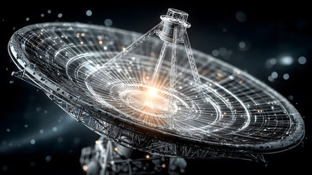 Satellite and signal transmission background with radar and orbit visuals. Great for aerospace,...