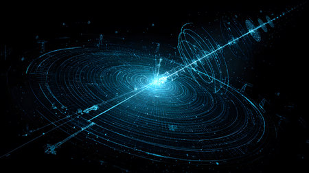 Satellite and signal transmission background with radar and orbit visuals. Great for aerospace,...