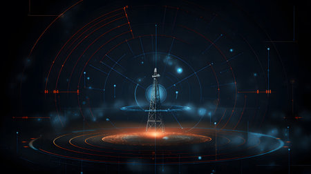 Satellite and signal transmission background with radar and orbit visuals. Great for aerospace,...