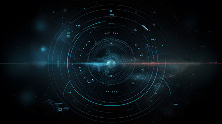 Satellite and signal transmission background with radar and orbit visuals. Great for aerospace, communication tech, and data systems.の写真素材