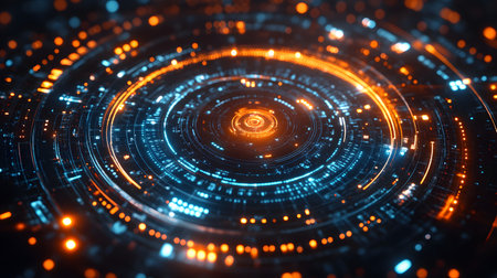 Satellite and signal transmission background with radar and orbit visuals. Great for aerospace, communication tech, and data systems.の写真素材
