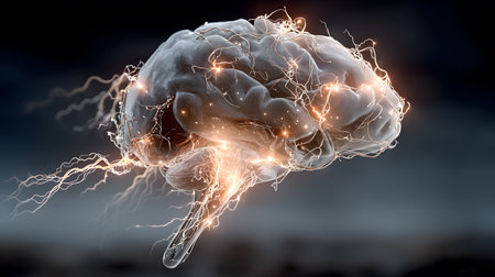 AI brainwave background with neural links and wave motion. Perfect for AI, machine learning, and futuristic concepts.の写真素材