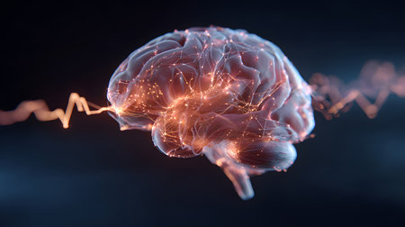 AI brainwave background with neural links and wave motion. Perfect for AI, machine learning, and futuristic concepts.の写真素材