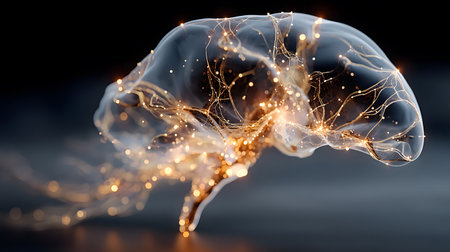 AI brainwave background with neural links and wave motion. Perfect for AI, machine learning, and futuristic concepts.の写真素材