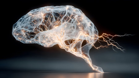 AI brainwave background with neural links and wave motion. Perfect for AI, machine learning, and futuristic concepts.の写真素材