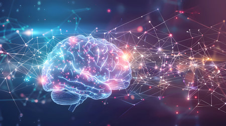 AI brainwave background with neural links and wave motion. Perfect for AI, machine learning, and futuristic concepts.の写真素材