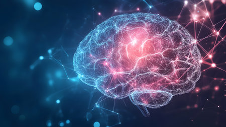 AI brainwave background with neural links and wave motion. Perfect for AI, machine learning, and futuristic concepts.の写真素材