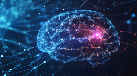 AI brainwave background with neural links and wave motion. Perfect for AI, machine learning, and futuristic concepts.の写真素材