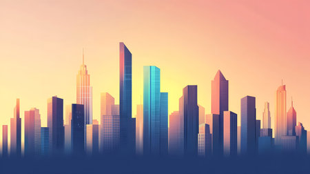 Minimal modern cityscape background with clean lines and geometric shapes. Ideal for architecture themes and presentation use.の写真素材