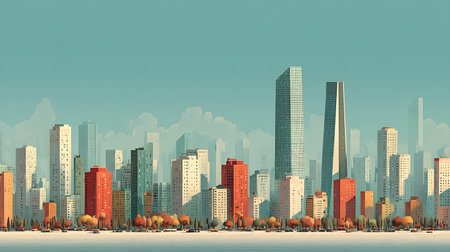 Minimal modern cityscape background with clean lines and geometric shapes. Ideal for architecture themes and presentation use.の写真素材