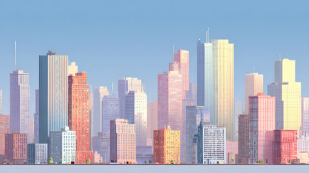 Minimal modern cityscape background with clean lines and geometric shapes. Ideal for architecture themes and presentation use.の写真素材