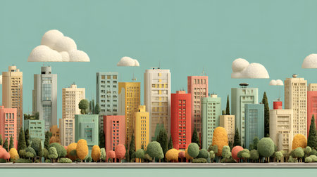 Minimal modern cityscape background with clean lines and geometric shapes. Ideal for architecture themes and presentation use.の写真素材