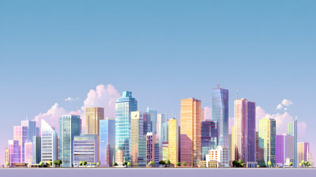 Minimal modern cityscape background with clean lines and geometric shapes. Ideal for architecture themes and presentation use.の写真素材