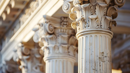 Classical architecture elements with decorative columns. Ideal for luxury, history, or architectural presentation themes.の写真素材