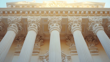 Classical architecture elements with decorative columns. Ideal for luxury, history, or architectural presentation themes.の写真素材