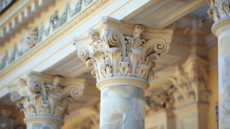Classical architecture elements with decorative columns. Ideal for luxury, history, or architectural...