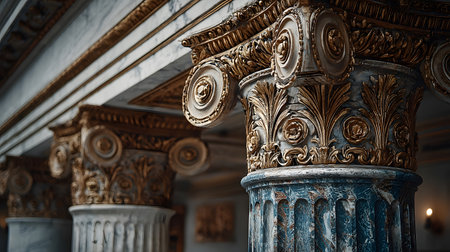 Classical architecture elements with decorative columns. Ideal for luxury, history, or architectural presentation themes.の写真素材