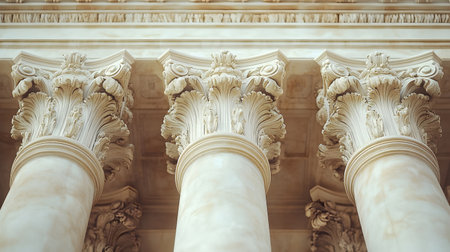 Classical architecture elements with decorative columns. Ideal for luxury, history, or architectural presentation themes.の写真素材