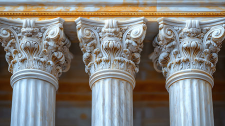 Classical architecture elements with decorative columns. Ideal for luxury, history, or architectural presentation themes.の写真素材
