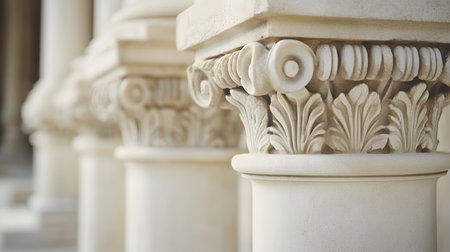 Classical architecture elements with decorative columns. Ideal for luxury, history, or architectural presentation themes.の写真素材
