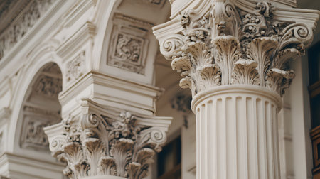 Classical architecture elements with decorative columns. Ideal for luxury, history, or architectural presentation themes.の写真素材