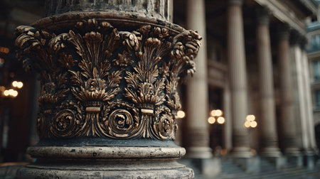 Classical architecture elements with decorative columns. Ideal for luxury, history, or architectural presentation themes.の写真素材