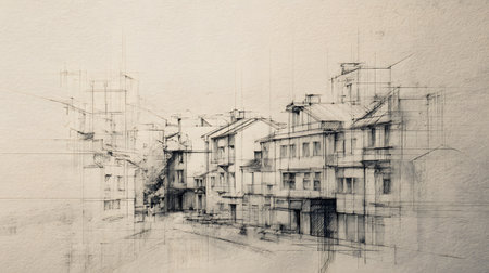 architectural sketch background with pencil-style drawing. Ideal for concept presentations, portfolios, or design storytelling.の写真素材