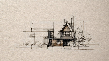 architectural sketch background with pencil-style drawing. Ideal for concept presentations, portfolios, or design storytelling.の写真素材
