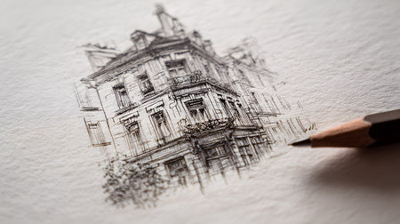 architectural sketch background with pencil-style drawing. Ideal for concept presentations,...