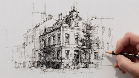 architectural sketch background with pencil-style drawing. Ideal for concept presentations,...
