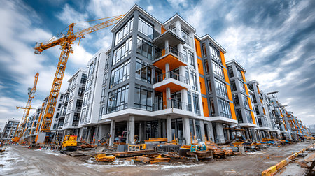 Active construction site background showing buildings in progress. Great for real estate,...