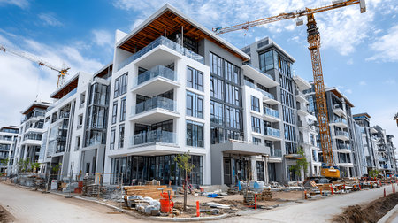 Active construction site background showing buildings in progress. Great for real estate,...