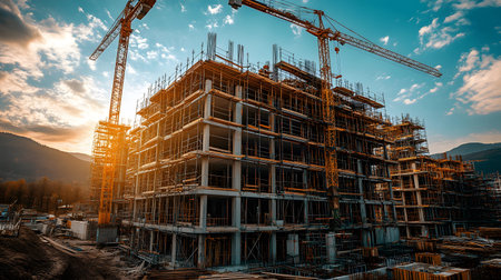Active construction site background showing buildings in progress. Great for real estate,...