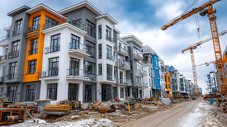 Active construction site background showing buildings in progress. Great for real estate,...