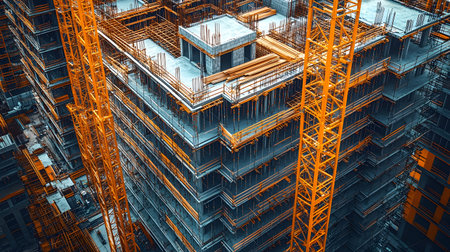 Active construction site background showing buildings in progress. Great for real estate,...