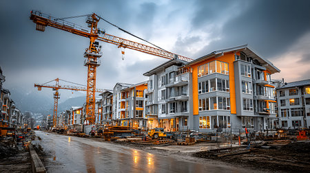 Active construction site background showing buildings in progress. Great for real estate,...