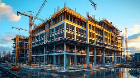 Active construction site background showing buildings in progress. Great for real estate,...