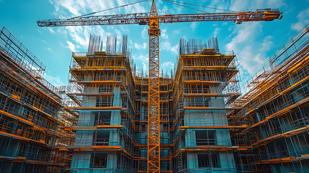 Active construction site background showing buildings in progress. Great for real estate,...