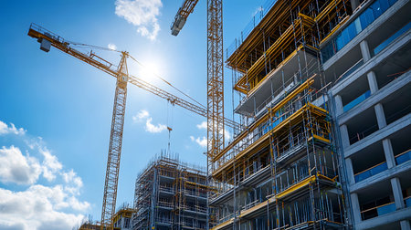 Active construction site background showing buildings in progress. Great for real estate,...