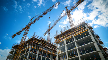 Active construction site background showing buildings in progress. Great for real estate,...